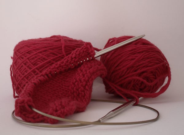 Swatching the raspberry Manos (more from my wonderful husband!)