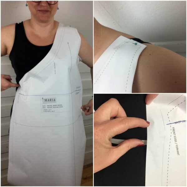 Trying on the paper sewing pattern