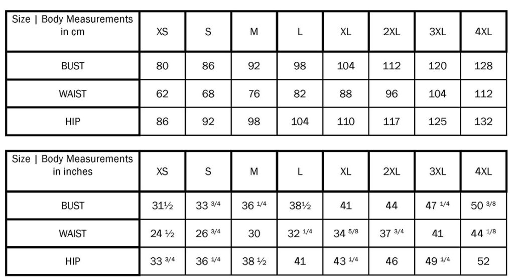 MariaDenmark Size chart xs-4xl