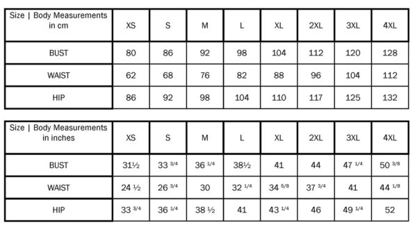 MariaDenmark Size chart xs-4xl