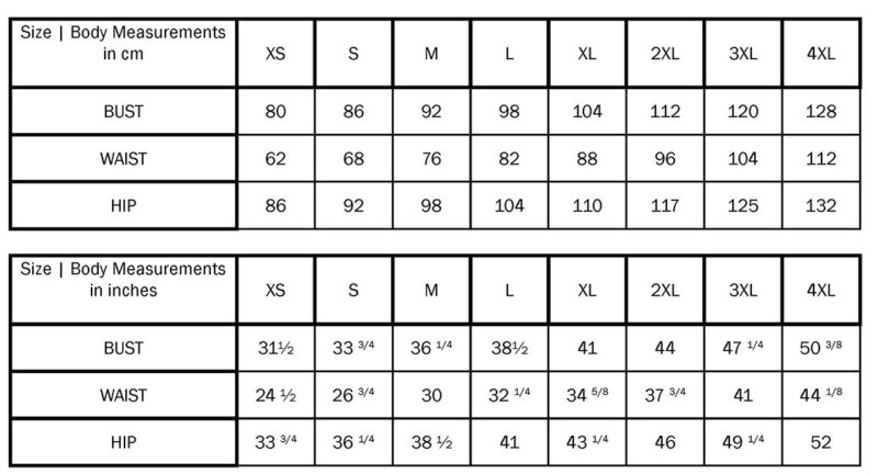 MariaDenmark Size chart xs-4xl